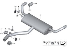 Система выпуска ОГ Зд для BMW E70 X5 3.0d M57N2 (схема запасных частей)