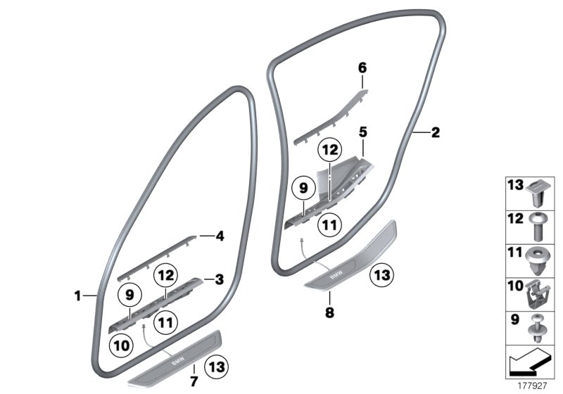 Защитная окантовка/накладка порога для BMW F01 730i N52N (схема запчастей)