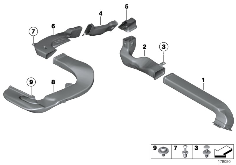 Воздуховод заднего кондиционера для BMW F02 730Li N52N (схема запчастей)