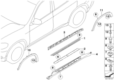 Накладка порога / арки колеса, подножка для BMW E70N X5 30dX N57 (схема запасных частей)