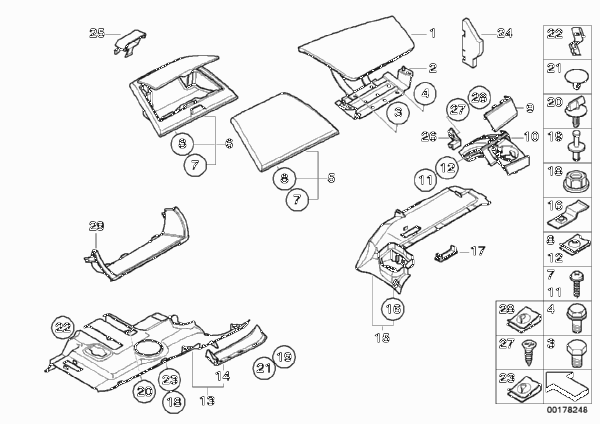 Доп.элементы панели приборов для BMW E83 X3 2.0d M47N2 (схема запчастей)