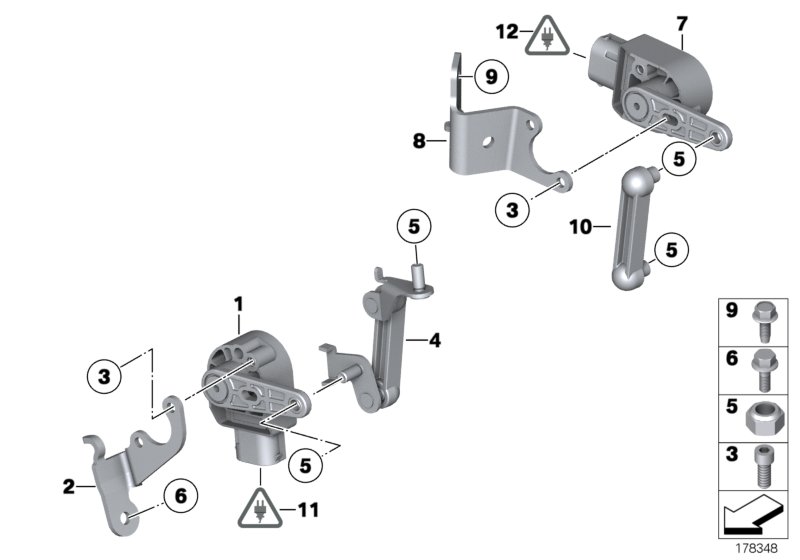 Датчик регулировки угла наклона фар для BMW F11 528iX N20 (схема запчастей)