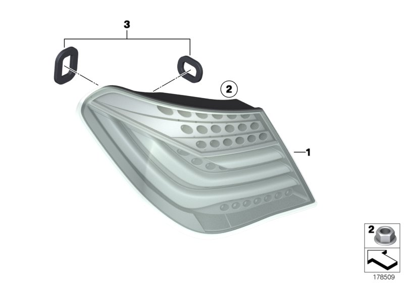 Блок задних фонарей на крыле для BMW F01 750i N63 (схема запчастей)