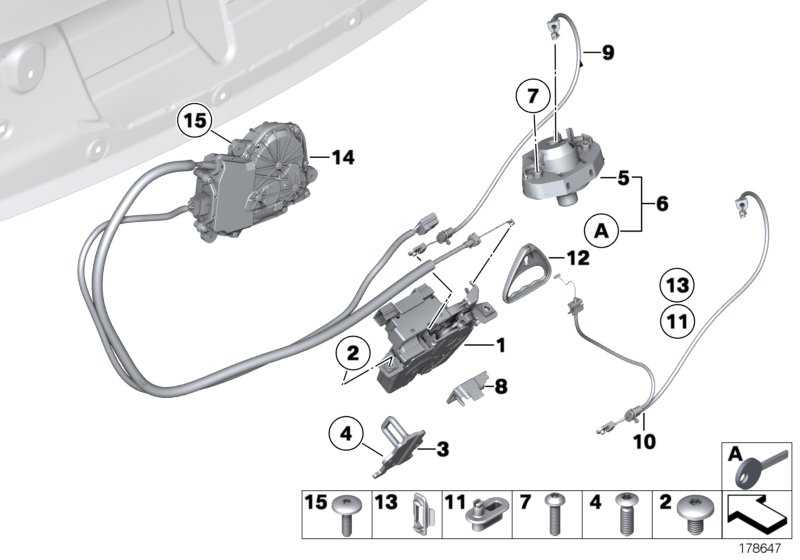 Багажная дверь/система запирания для BMW F04 Hybrid 7 N63 (схема запчастей)