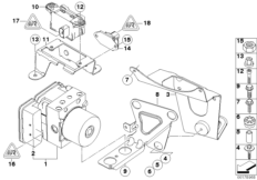 Гидроагрегат DSC/крепление/датчики для BMW E60 M5 S85 (схема запасных частей)