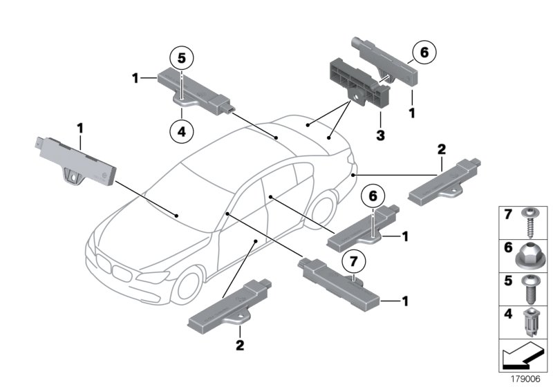 Детали антенны комфортного доступа для BMW F02 740Li N54 (схема запчастей)