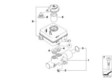 Главный тормозной цилиндр/бачок для BMW E61 550i N62N (схема запасных частей)