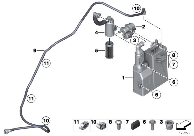 Фильтр с акт.углем/вентил.с.подачи топл. для BMW F04 Hybrid 7 N63 (схема запчастей)
