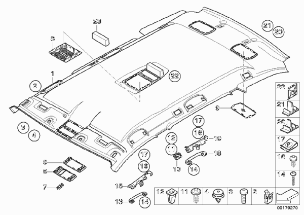Потолок / поручень для BMW E61 525xi N52 (схема запчастей)