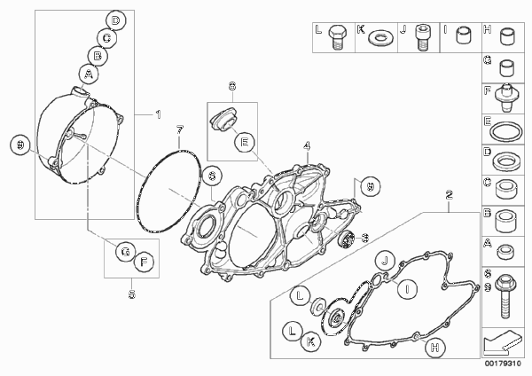Крышка картера двигателя П для BMW K16 G 450 X (0145) 0 (схема запчастей)