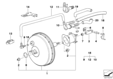 Вакуумный усилитель тормозов для BMW E34 525td M51 (схема запасных частей)