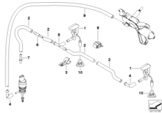 Детали стеклоомывателя для BMW E82 135i N55 (схема запасных частей)