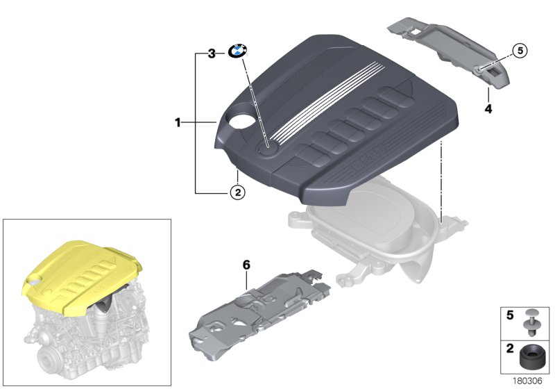 Звукоизоляционный кожух двигателя для BMW E71 X6 30dX N57 (схема запчастей)