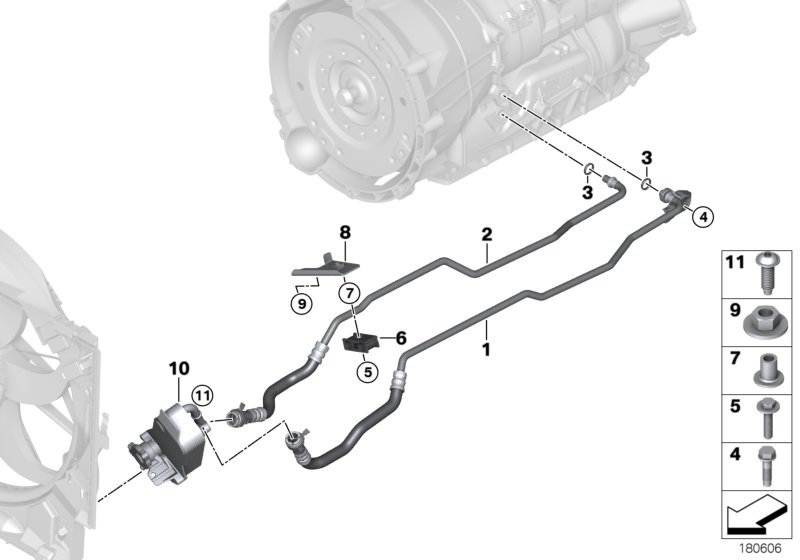 Трубопровод масл.радиатора/теплообменник для BMW E92 320xd N47 (схема запчастей)