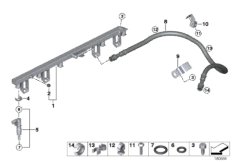 Система впрыска/форсунка для BMW F11 530i N52N (схема запасных частей)