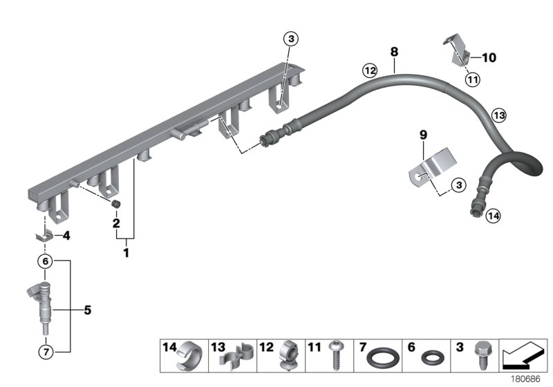 Система впрыска/форсунка для BMW E70 X5 3.0si N52N (схема запчастей)