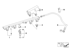 Система впрыска/форсунка для BMW E61N 530i N52N (схема запасных частей)