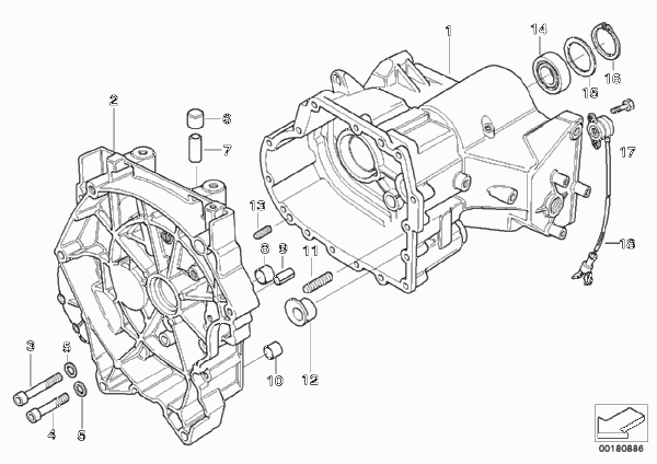 Картер коробки передач/вспом.оборудов. для BMW 259S R 1100 RS 93 (0411,0416) 0 (схема запчастей)
