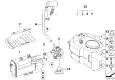 Фильтр с активир.углем/доп.элементы для BMW R52 Cooper S W11 (схема запасных частей)