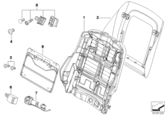 Сиденье Пд-каркас спинки/задняя панель для BMW E53 X5 4.4i M62 (схема запасных частей)