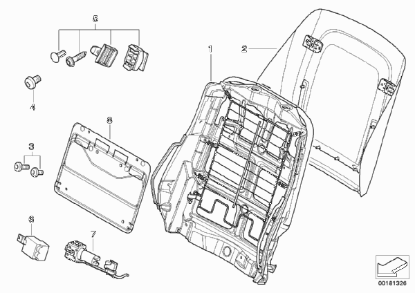 Сиденье Пд-каркас спинки/задняя панель для BMW E53 X5 3.0d M57N (схема запчастей)