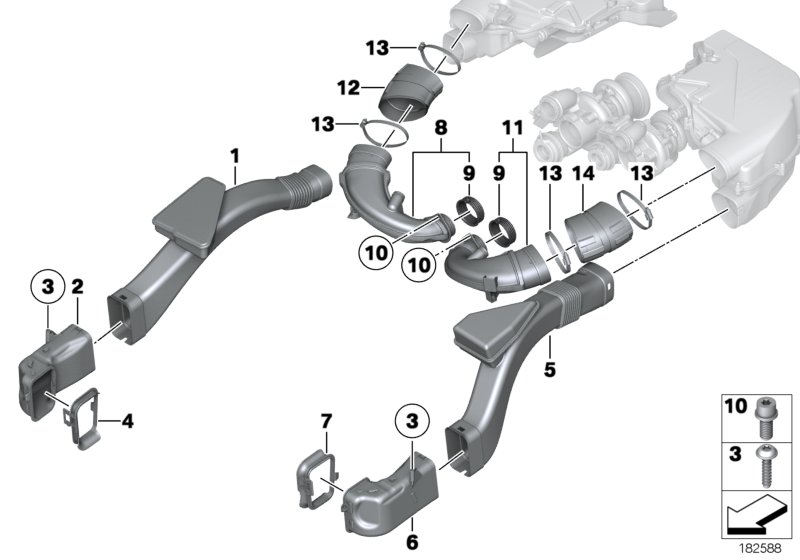 Воздуховод для BMW F13 650iX 4.0 N63N (схема запчастей)