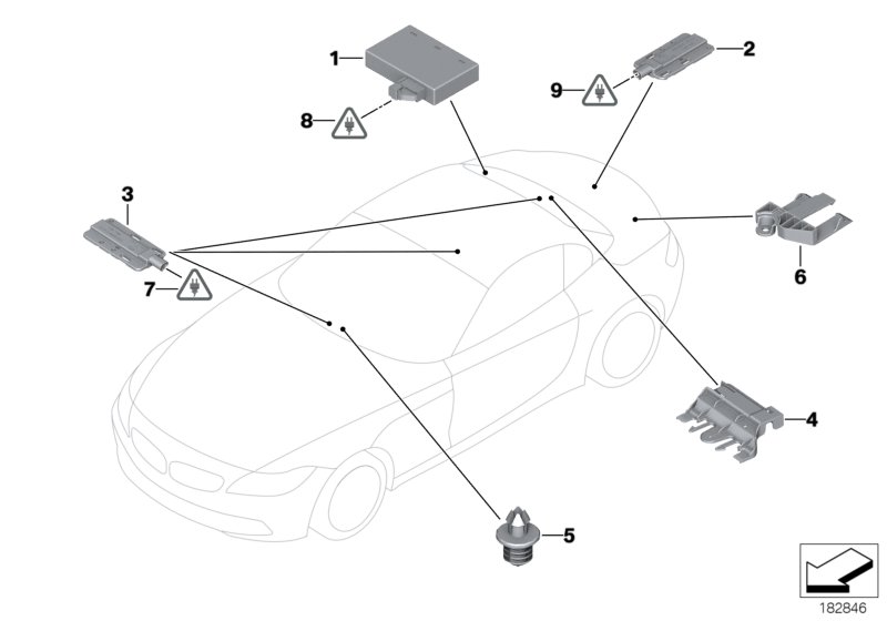 ЭБУ/антенны системы Passiv Access для BMW E91 318i N46 (схема запчастей)