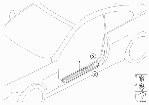 Дооснащение накладкой порога в M-стиле для BMW E64 630i N52 (схема запчастей)