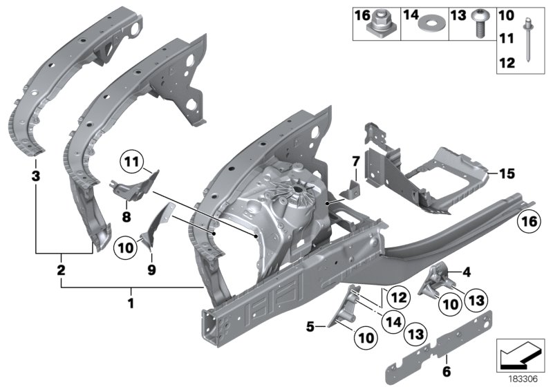 Колесная ниша/лонжерон для BMW F03 750LiS N63 (схема запчастей)