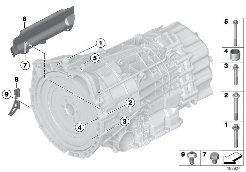 Крепление/дополнит.элементы КПП для BMW E92 335i N54 (схема запчастей)