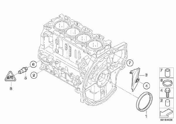 Блок цилиндров/дополнительные элементы для BMW R55 Cooper d W16 (схема запчастей)