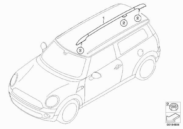 Декоративная планка крыши/леер для BMW R55N Coop.S JCW N18 (схема запчастей)