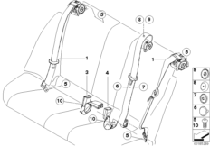 Ремень безопасности Зд для BMW E88 125i N52N (схема запасных частей)