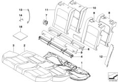 Набивка и обивка базового сиденья Зд для BMW E61 550i N62N (схема запасных частей)