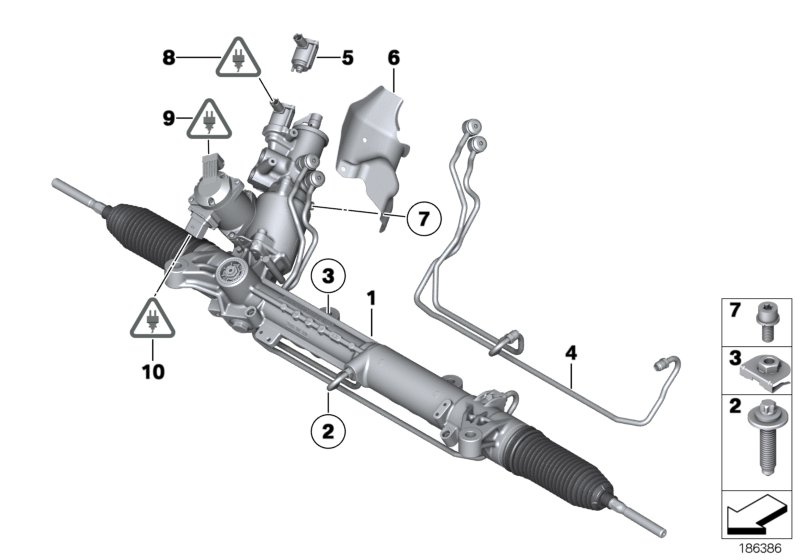 Рулевой механизм с гидроусилителем для BMW F07N 550iX 4.0 N63N (схема запчастей)