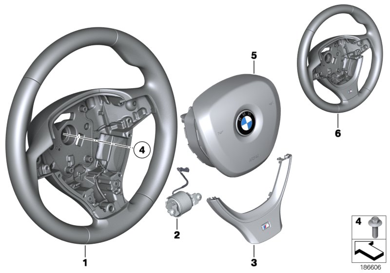 Многофункц.спортив.рулевое колесо с НПБ для BMW F04 Hybrid 7L N63 (схема запчастей)