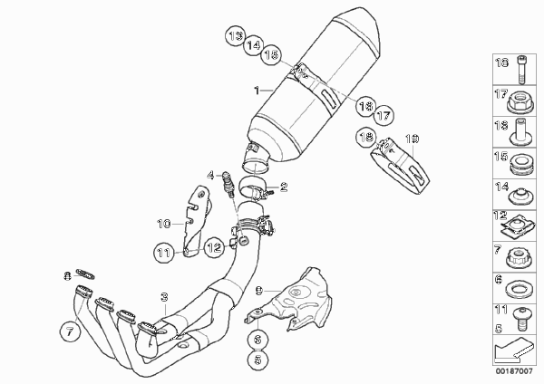 Детали системы выпуска ОГ с креплением для BMW K40 K 1300 S (0508,0509) 0 (схема запчастей)