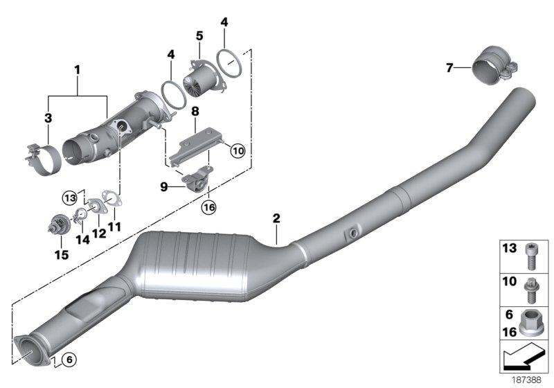 Катализатор/передний доп.глушитель для BMW E71 X6 30dX N57 (схема запчастей)