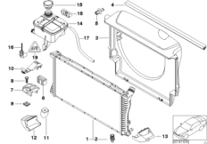 Радиатор вод.охл./расш.бачок/кожух вент. для BMW E38 730d M57 (схема запасных частей)