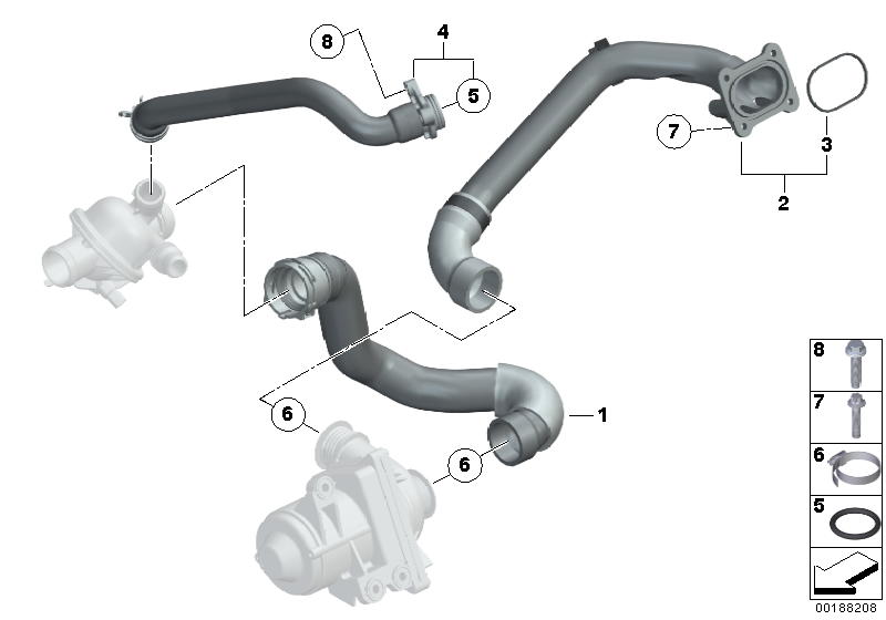 Водяной шланг системы охлаждения для BMW F02 740Li N54 (схема запчастей)