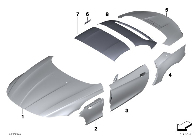 Наружная облицовка для BMW E89 Z4 30i N52N (схема запчастей)