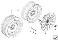 Колесный диск стальной, дизайн 12 для BMW E92 320d N47 (схема запасных частей)