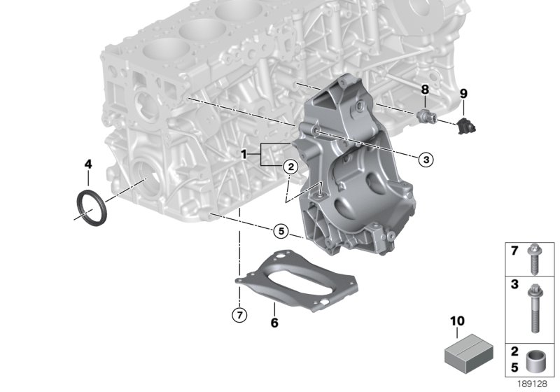 Блок цилиндров/дополнительные элементы для BMW F10 530d N57 (схема запчастей)
