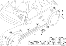 Накладка порог / арка колеса для BMW R57N Cooper D 2.0 N47N (схема запасных частей)