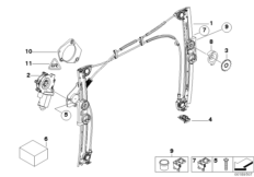Механизм перемещения стекла двери Пд для BMW R52 Cooper S W11 (схема запасных частей)