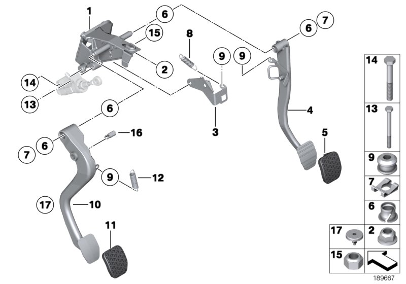 Педальный механизм с возвратн.пружиной для BMW E89 Z4 30i N52N (схема запчастей)