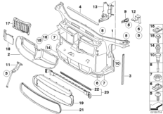 Щит передка/Детали кузова, моторн.отсек для BMW E91N 320d N47 (схема запасных частей)
