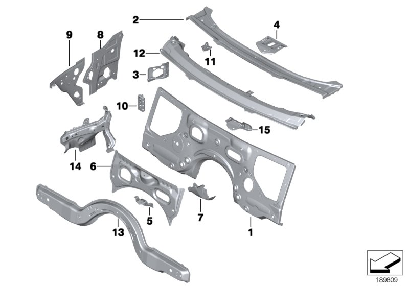 Детали щитка передка для BMW F13 M6 S63N (схема запчастей)