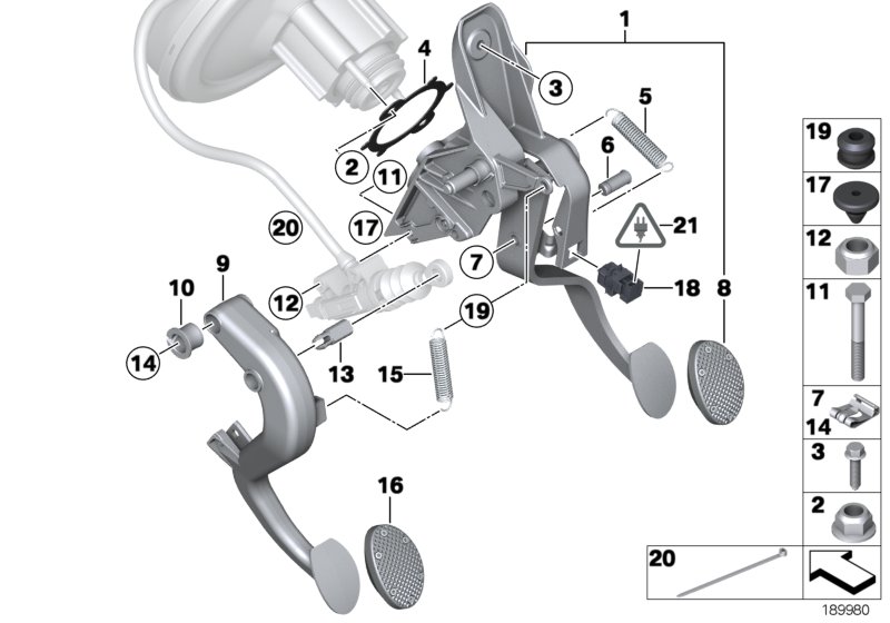 Педальный механизм с возвратн.пружиной для BMW R60 One N16 (схема запчастей)