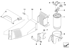 Топливный фильтр/ система охлажд.топлива для BMW E53 X5 3.0d M57 (схема запасных частей)